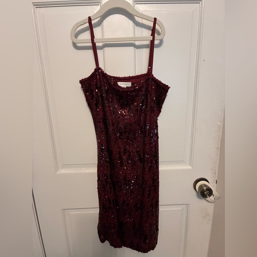 Topshop burgundy sequin mini dress, size S.